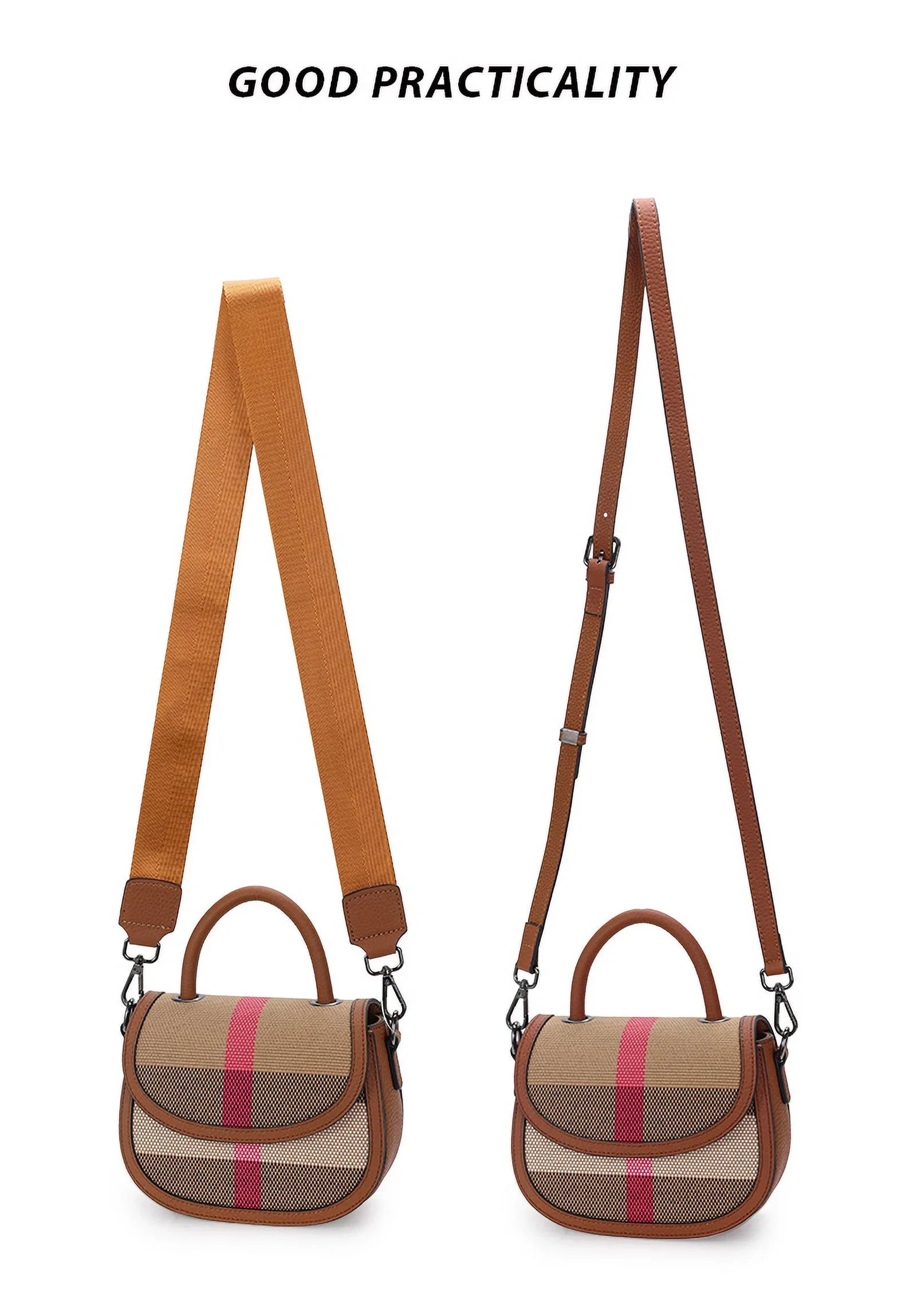 Aidrani   New Women's One Shoulder Crossbody Bag Canvas with Cowhide Saddle Bag