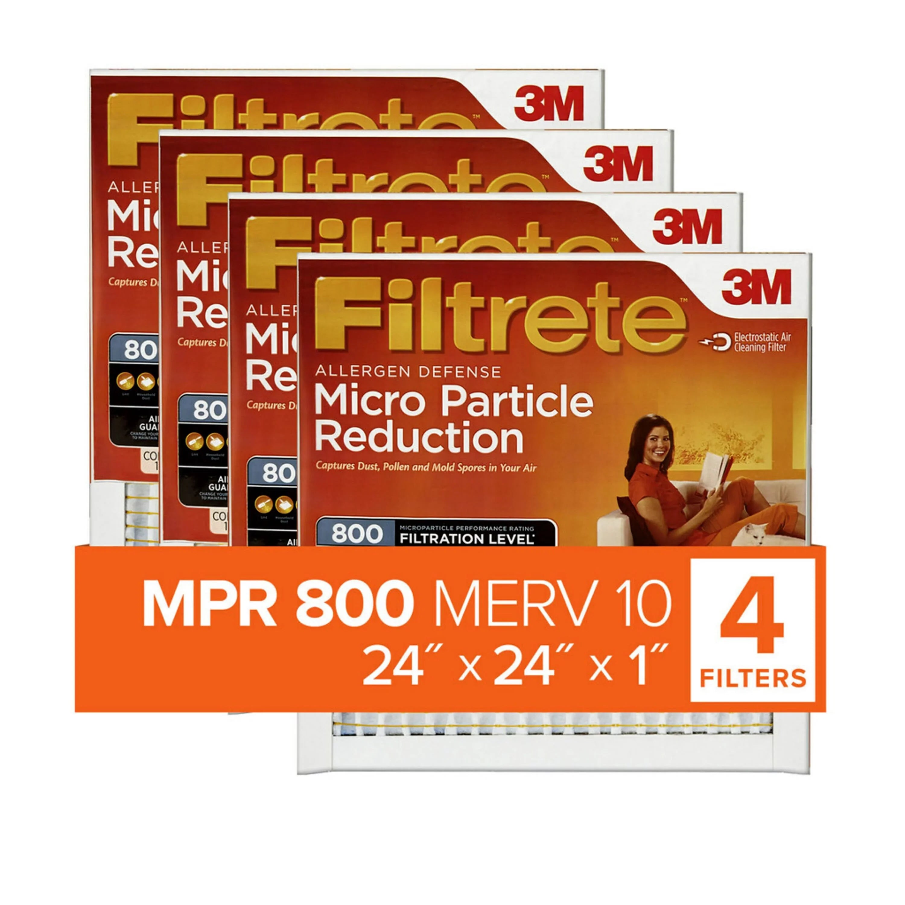 Filtrete 24x24x1 Air Filter,  800  10, Micro Particle Reduction, 4 Filters
