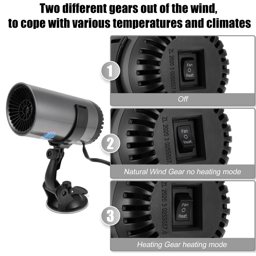 Unique Bargains 12V 150W Portable Car Heater Air Purifying Defogger Defroster with Suction Holder Gray