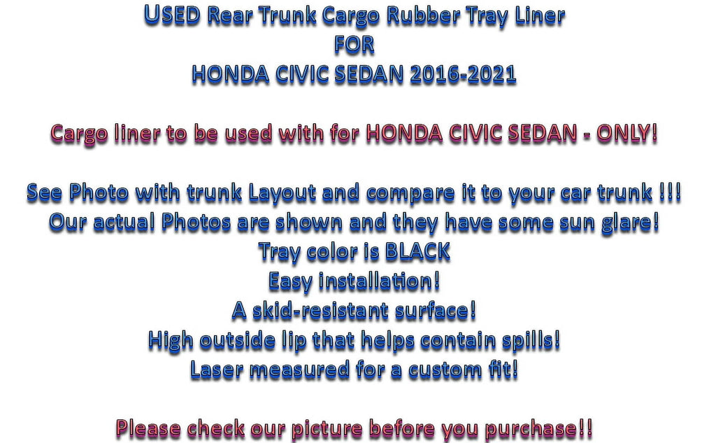 Cargo Liner – Trunk Mat for Honda Civic Sedan 2016-2021 – Weather-Resistant Trunk Mats for Cars with Raised Lip – Non-Slip Car Trunk Mat Rubber – Easy to Install – Laser Pre-Cut Design