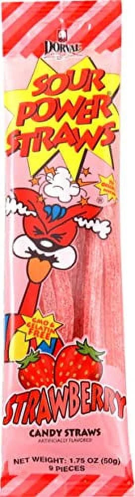 Sour Power Candy Straws, Strawberry Straws (Pack of 24), 1.75 Ounce (Pack of 24) (2912615)