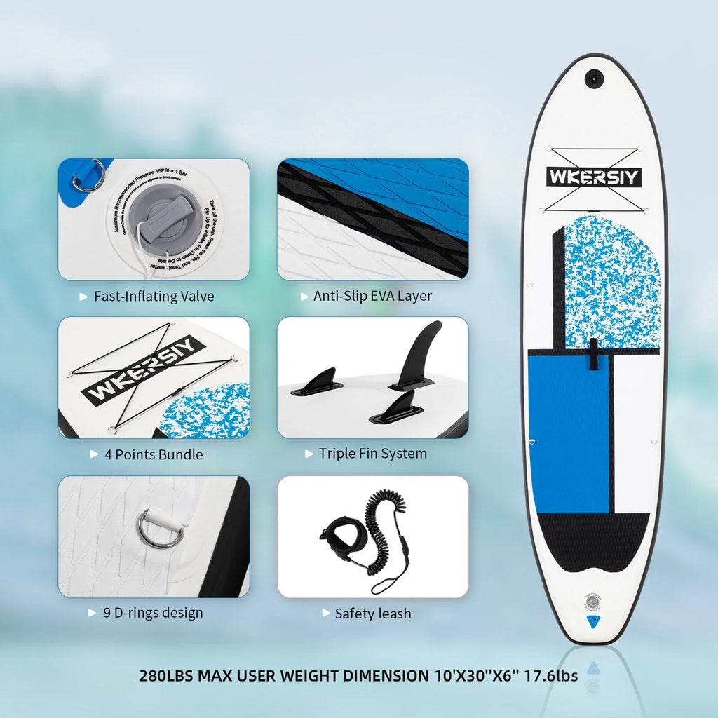 Inflatable Stand Up Paddle Board Non-Slip  for All Skill Levels Surf Board with Air Pump Carry Bag Leash Standing Boat for Youth & Adult