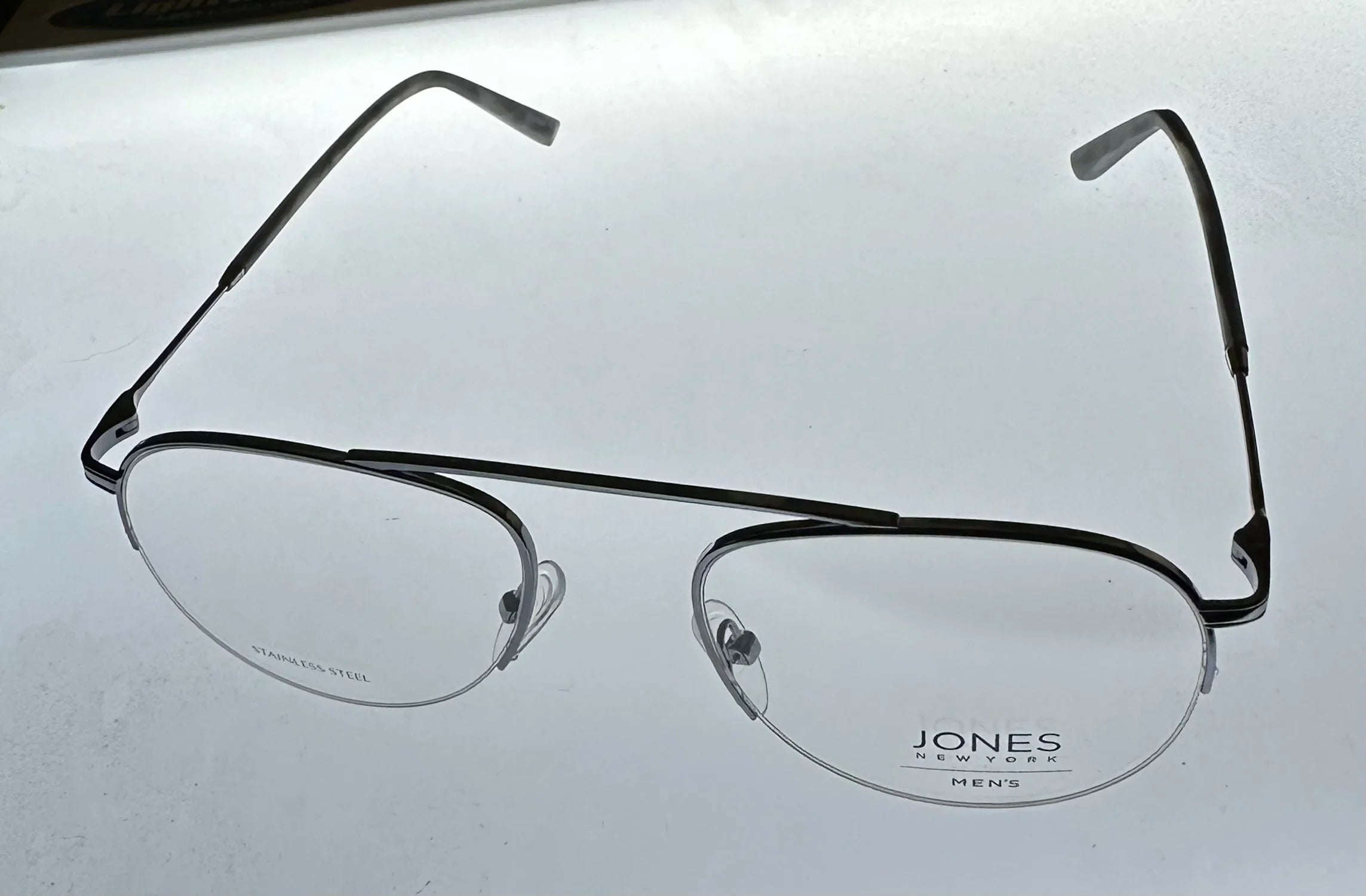 Jones New York Mens Gunmetal Rimless Metal Eyewear Aviator Frame. J359. 53mm