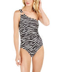 Michael Kors Women  Zebra-Print One-Shoulder Underwire One-Piece Swimsuit,  16, Female, One-Shoulder Strap