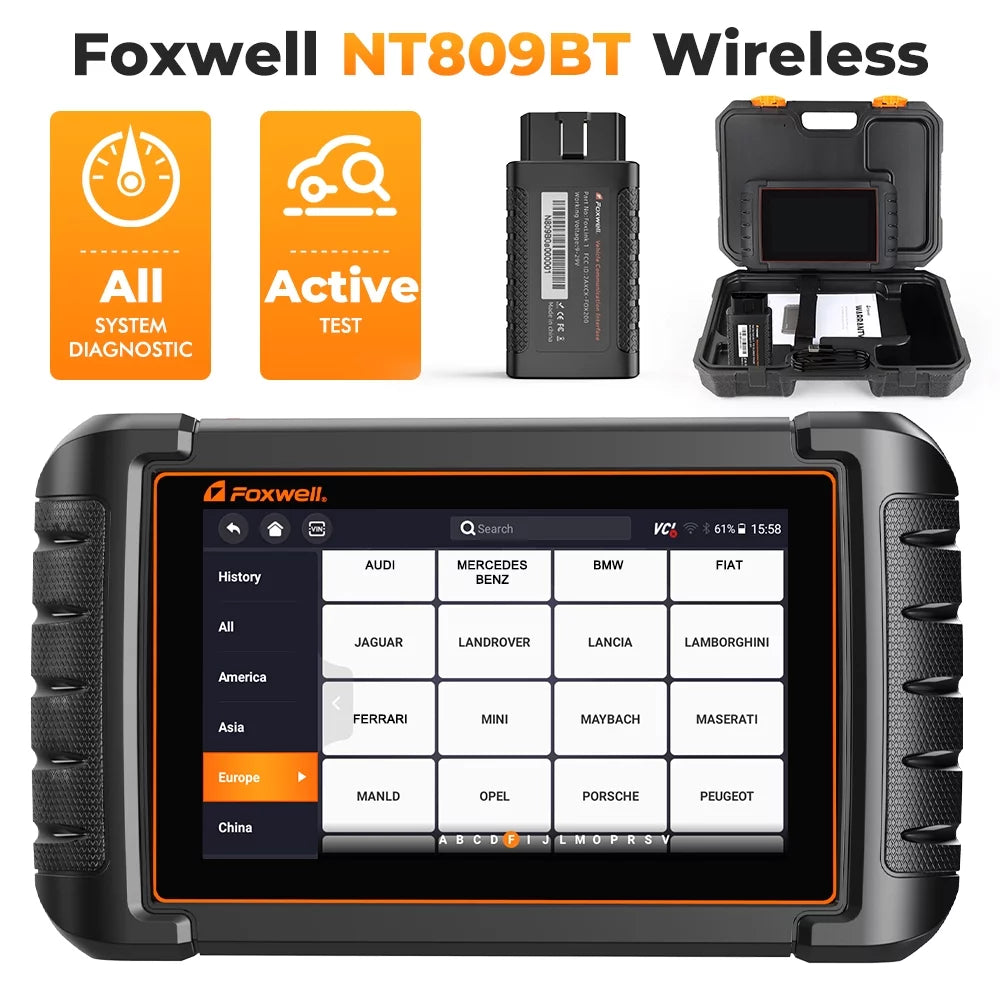 Foxwell NT809BT Advanced Bluetooth Car Scanner Bi-directional Control Active Test Automotive Scanner 30 Maintenance Services OBD2 Scanner Auto Analyzer Code Reader Automotive Diagnostic Scan Tool