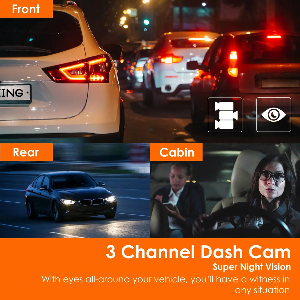 Rexing V33 3 Channel 1440p+1440p+1440p Front, Cabin and Rear Camera Dashcam with Built-in Wi-Fi &