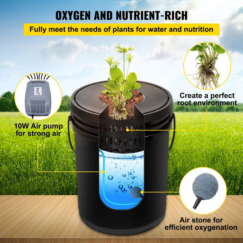5 Gallon 4 Buckets  Hydroponic System Deep Water Culture Growing Bucket, Hydroponics Grow Kit with Pump