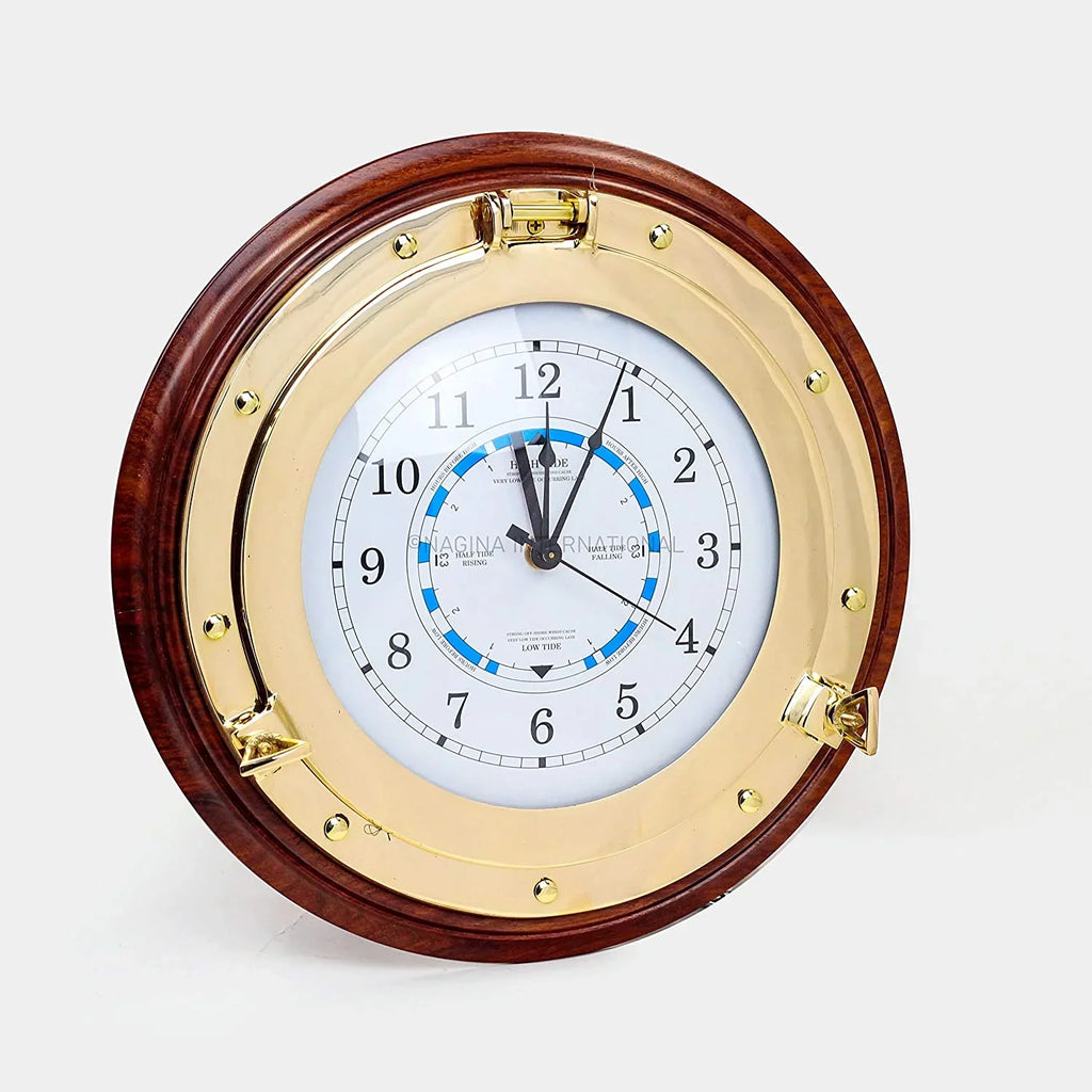 Nagina International Premium Ornamental Time Tide Clock On Solid Deluxe Wood Base | Pirate's Ocean Beach Decor (10 Inches)