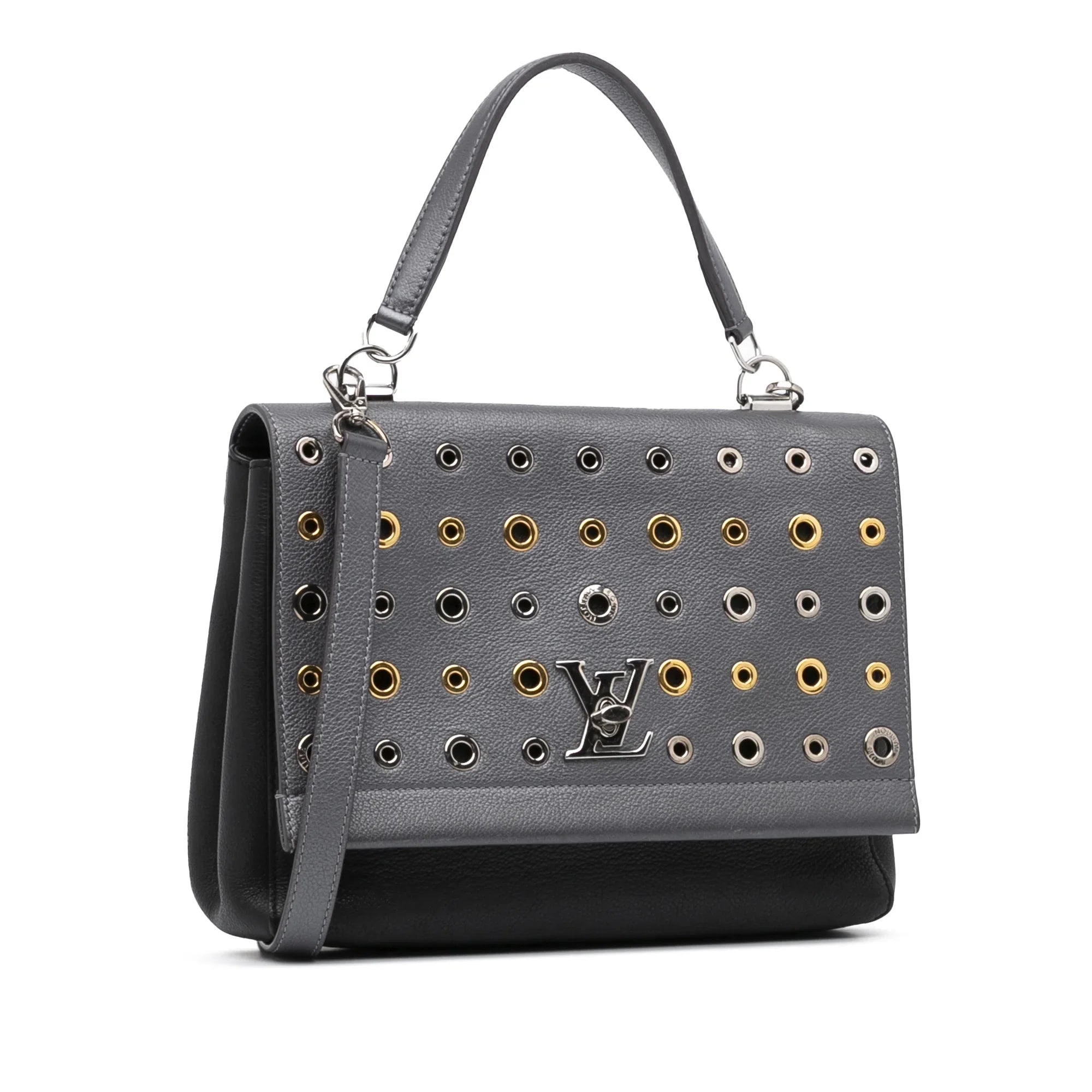 Pre-Owned Authenticated Louis Vuitton Eyelet LockMe  Calf Leather Gray Satchel Unisex (Good)