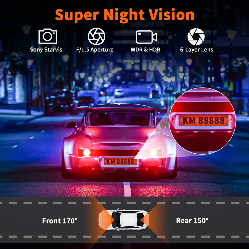 Dash Cam, 4K Dash Cam Front and Rear with Built-in , Car Camera with 1.47"  Screen, Night Vision, 170° Wide Angle, Super Capacitor, , 24H Parking Mode, Support 128GB Max