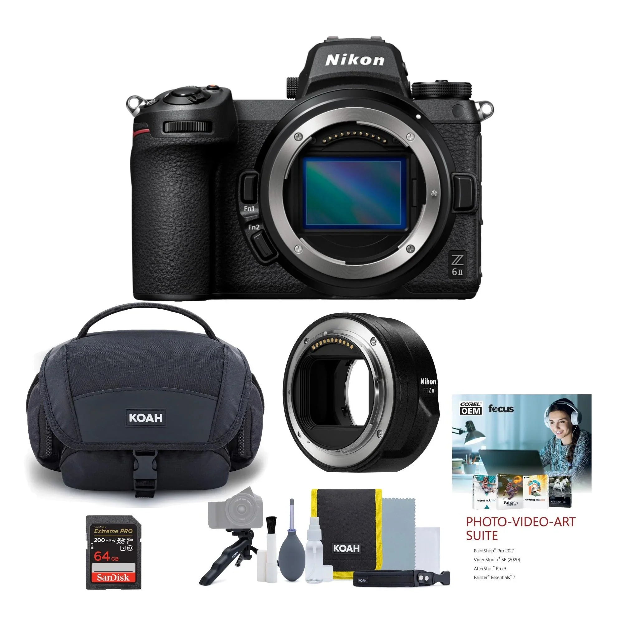 Nikon Z6II Mirrorless Camera Body with   Mount Adapter and Accessory Bundle