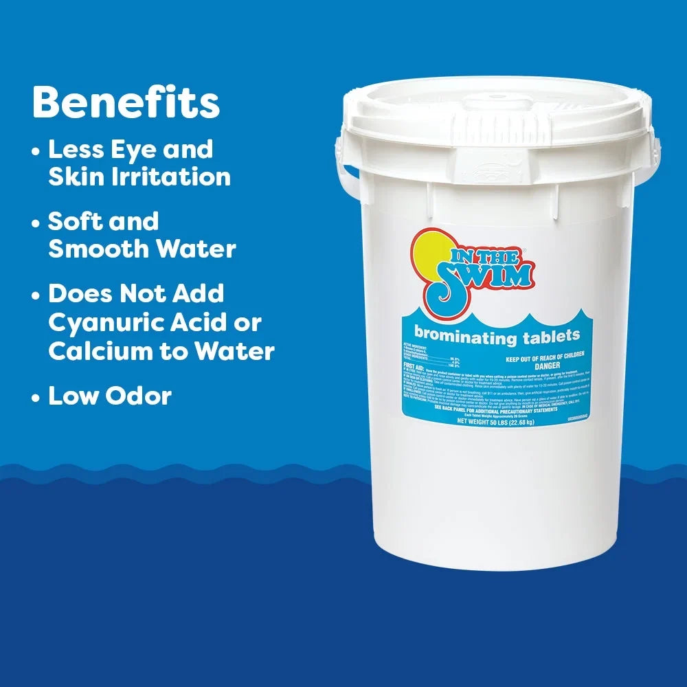 In The Swim 1 Inch Bromine Tablet Sanitizer for Spas, Hot Tubs, or Swimming Pools - Pre-Stabilized, Low Odor, Chlorine Alternative - 61% Available Bromine - 8 Pounds U038008032AE