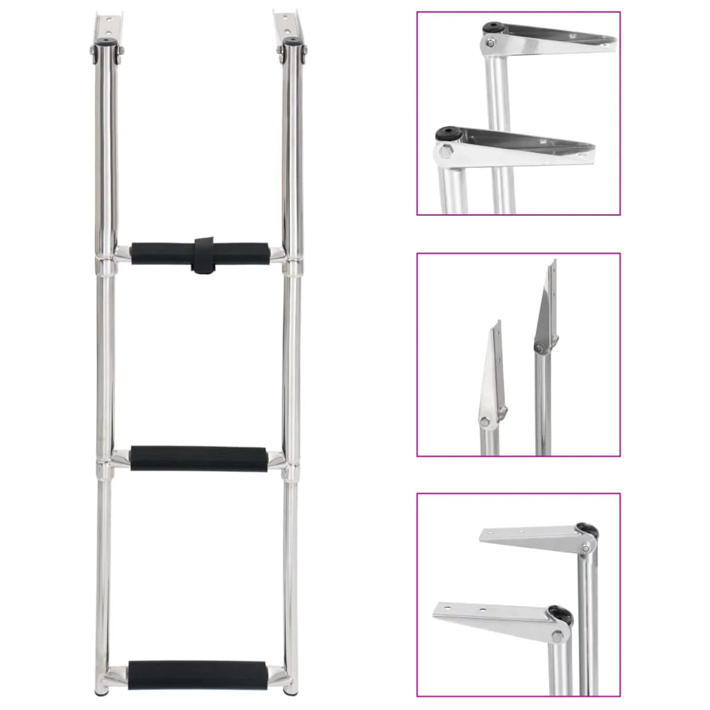 Dcenta 3  Folding Boarding Ladder Stainless Steel Non-Slip Telescopic Ladder for Swimming Pool, Boat and Mounting Platform