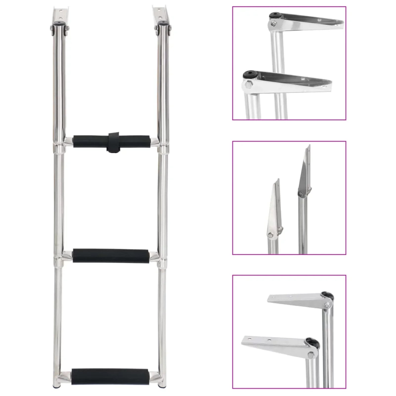 Dcenta 3  Folding Boarding Ladder Stainless Steel Non-Slip Telescopic Ladder for Swimming Pool, Boat and Mounting Platform