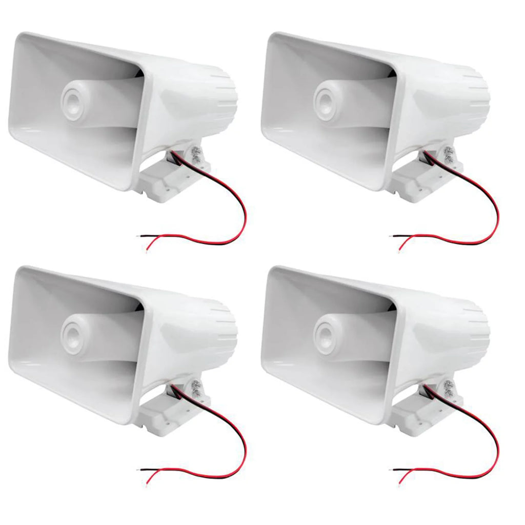Pyle 8" 65 Watts 8 Ohms Indoor and Outdoor  Horn Speaker, White (4 Pack)
