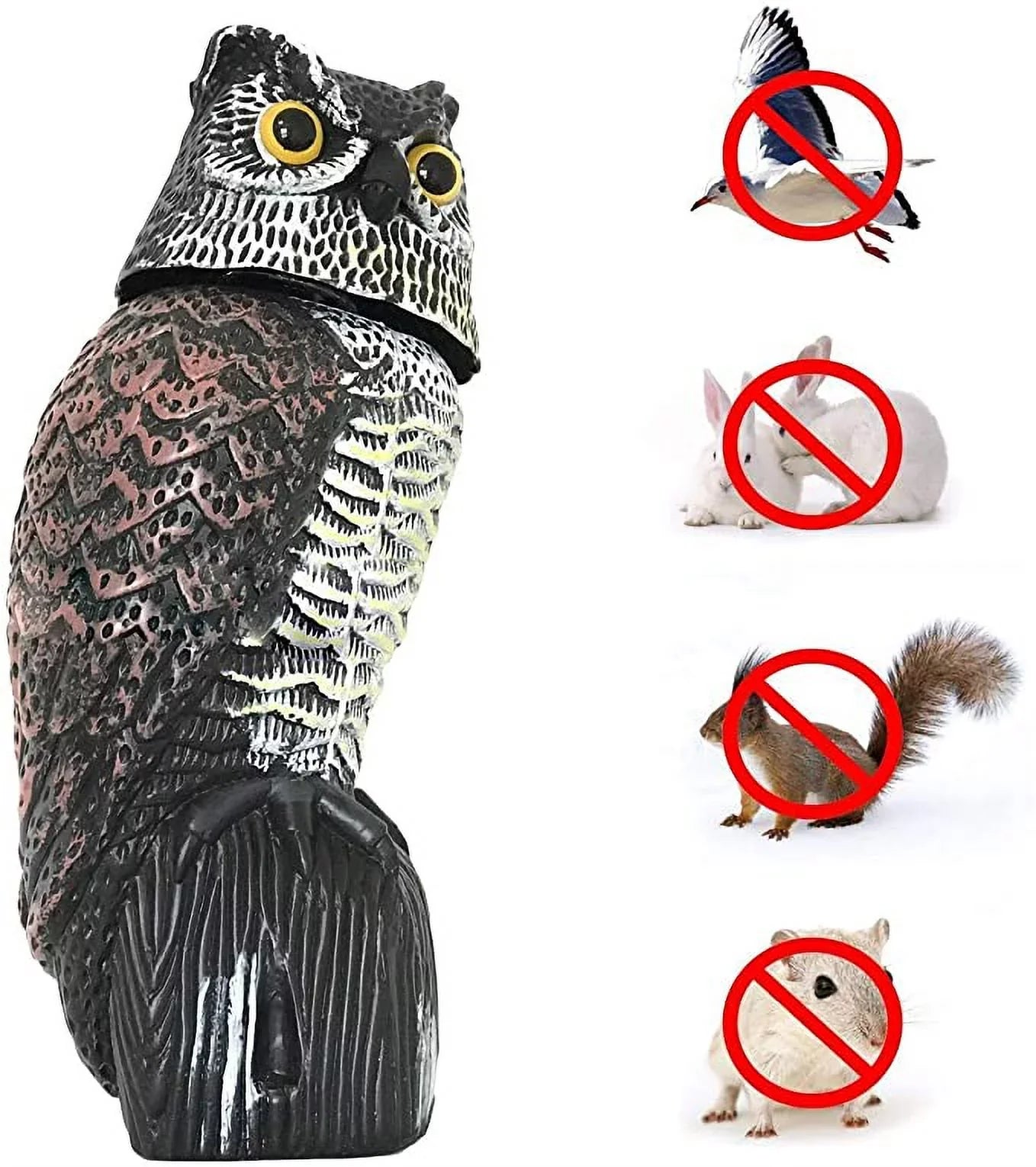 Spring hue Owl Decoy 360 Rotate Head to Scare Birds, Scarecrow Owl Decoy Statue Realistic Scary Sounds & Shadow Fake Owl Outdoor Pest Bird Deterrent for Patio Yard Garden Protector