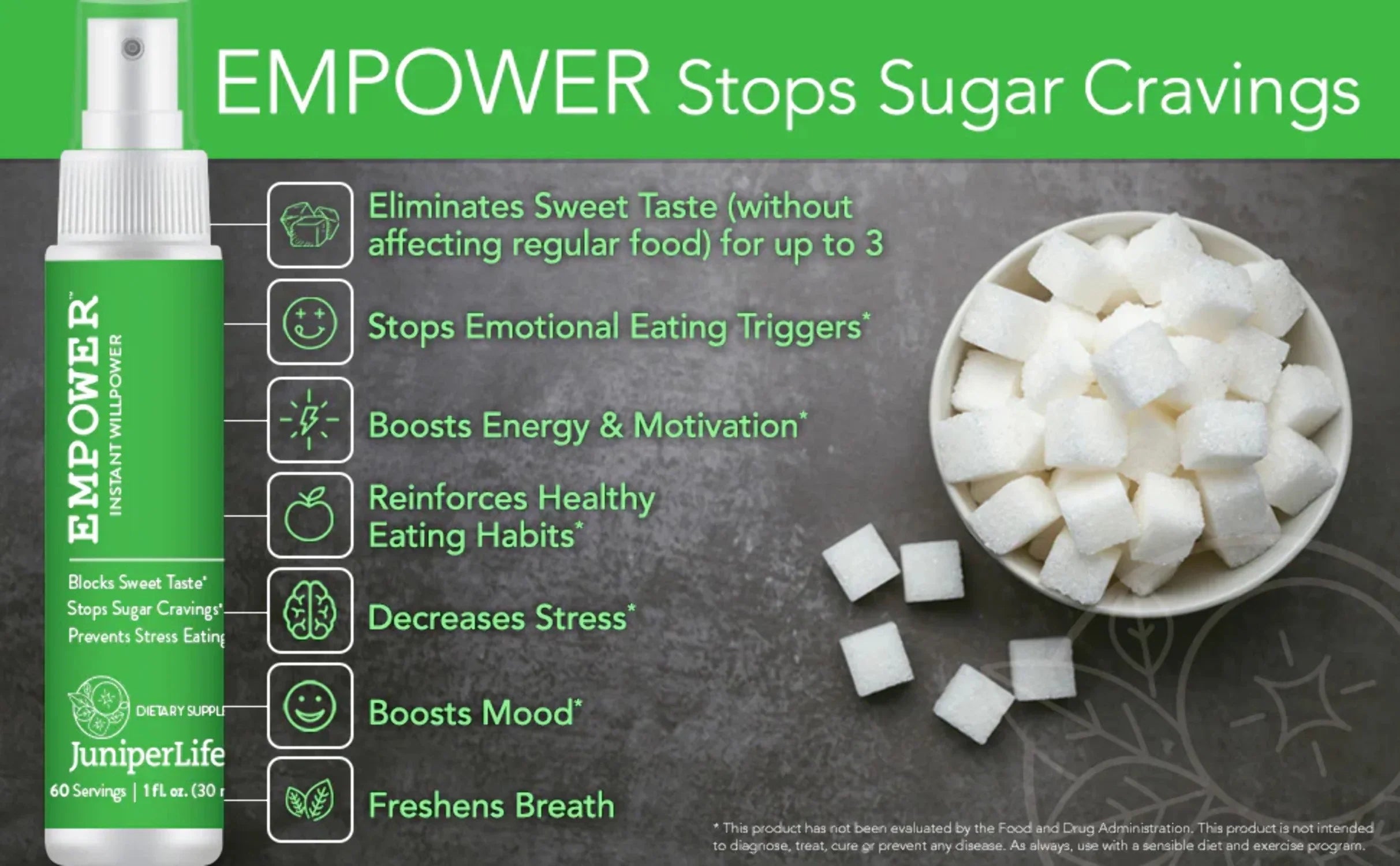 JuniperLife Empower - Instant Willpower™ Sugar Cravings Help for Healthy Food Choices