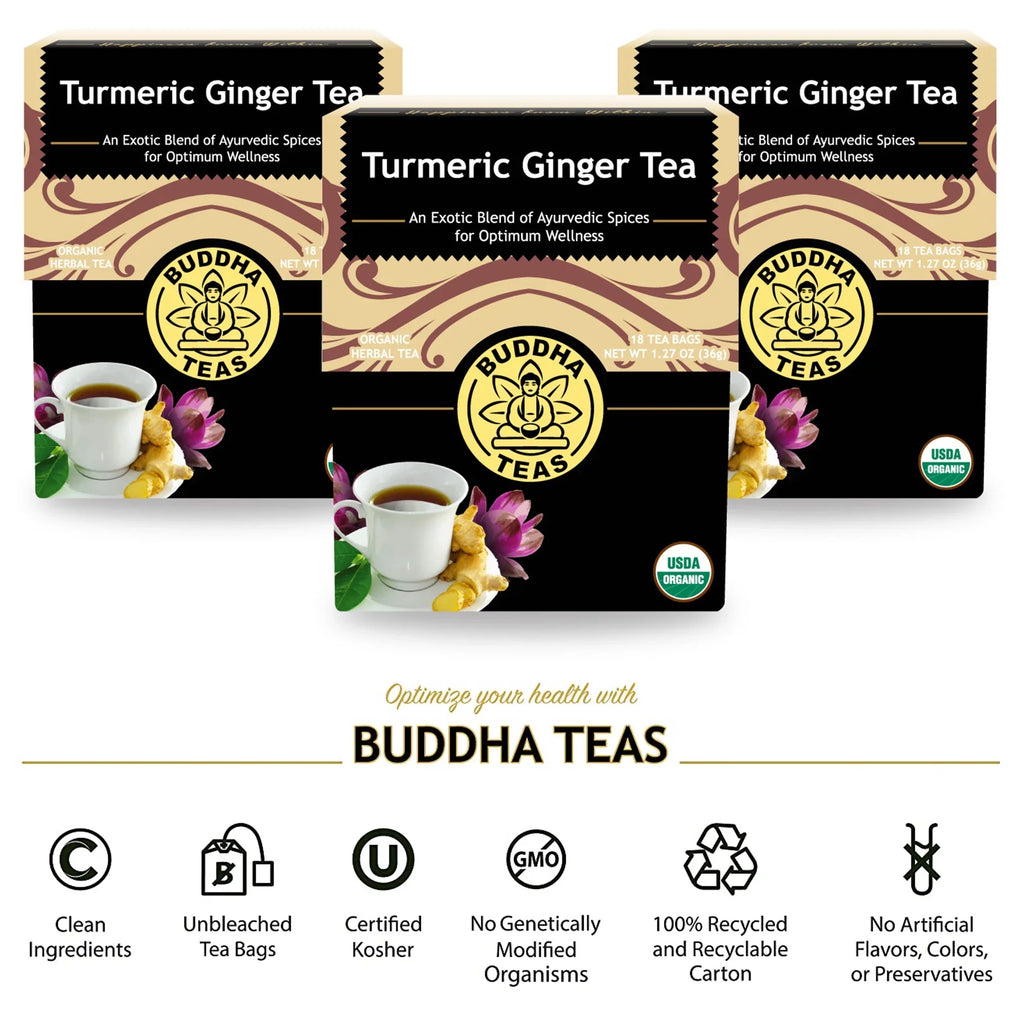 Buddha Teas Organic Turmeric Ginger Tea Bags Antioxidant Herbal Detox Drink 3 Boxes