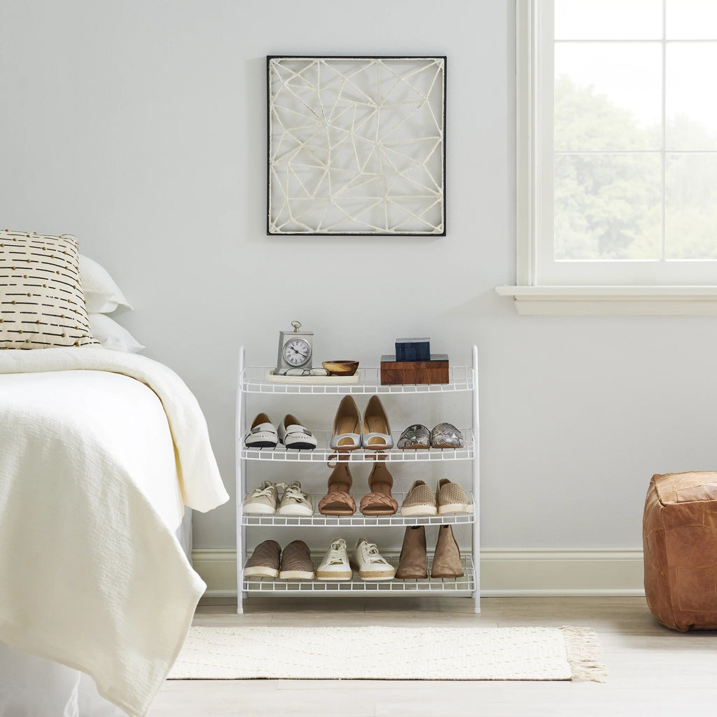 Rubbermaid Freestanding 4-Tier Wire Shelf Shoe Rack and Organizer, White