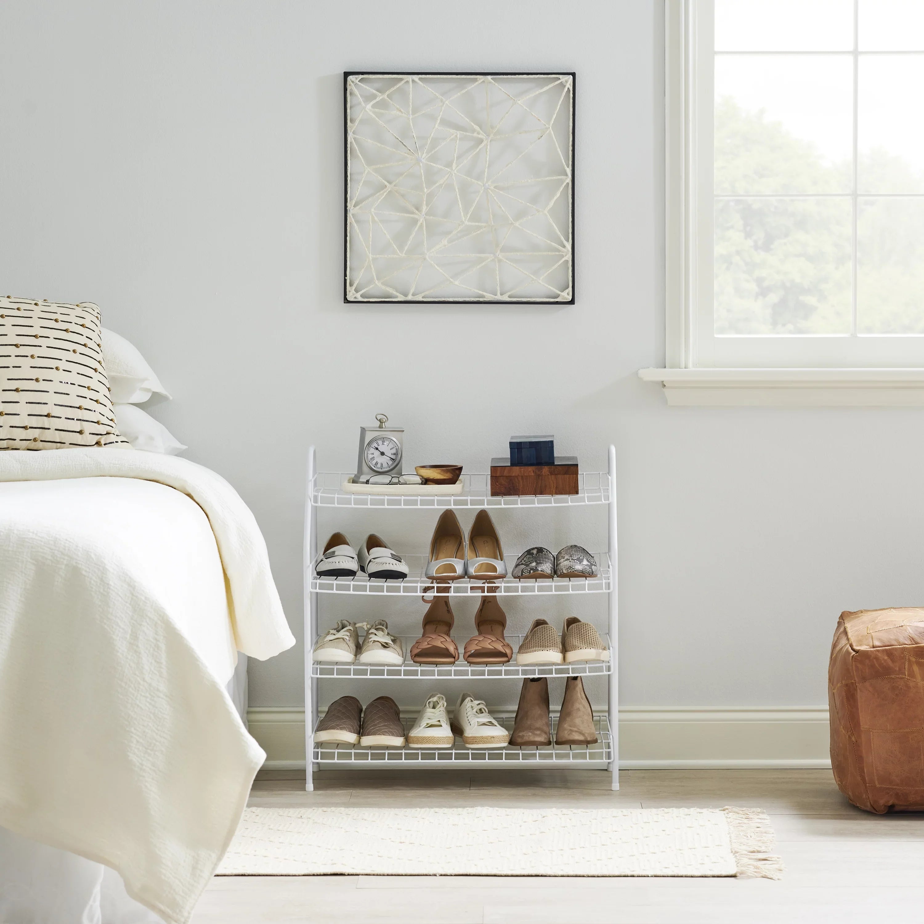 Rubbermaid Freestanding 4-Tier Wire Shelf Shoe Rack and Organizer, White