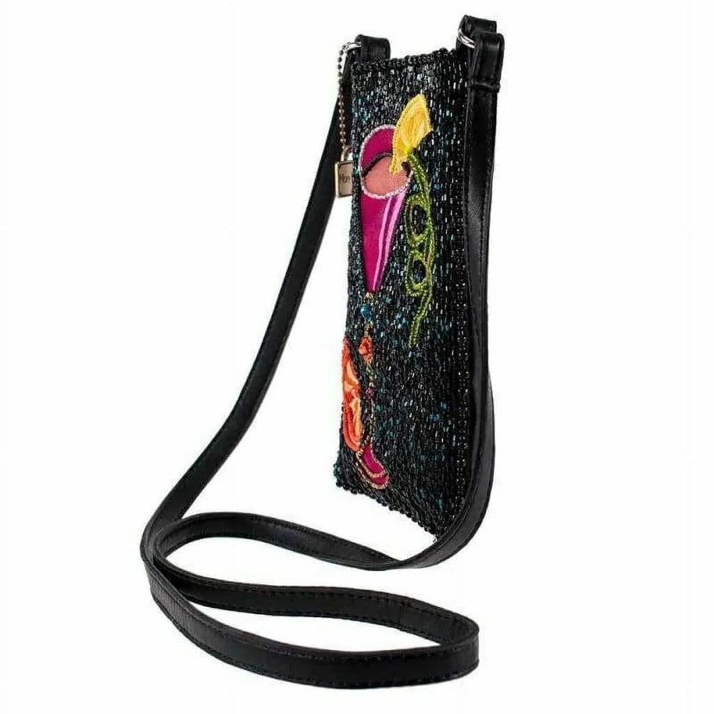 Mary Frances Take a Sip Leather Crossbody Phone Bag Cocktail Beaded Shoulder Bag