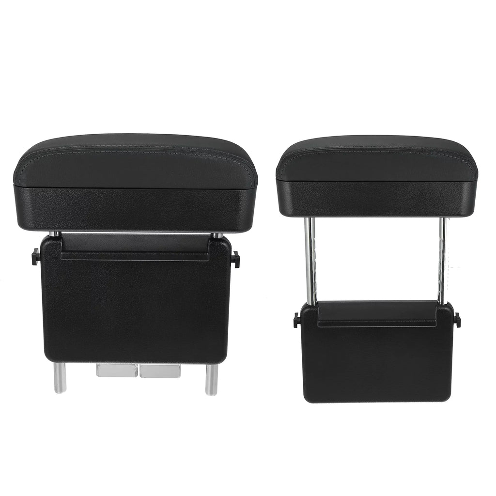 Car Center Armrest Box Seat Gap Adjustable Armrest Storage Organizer Box Armrest Black  Leather with Black Line