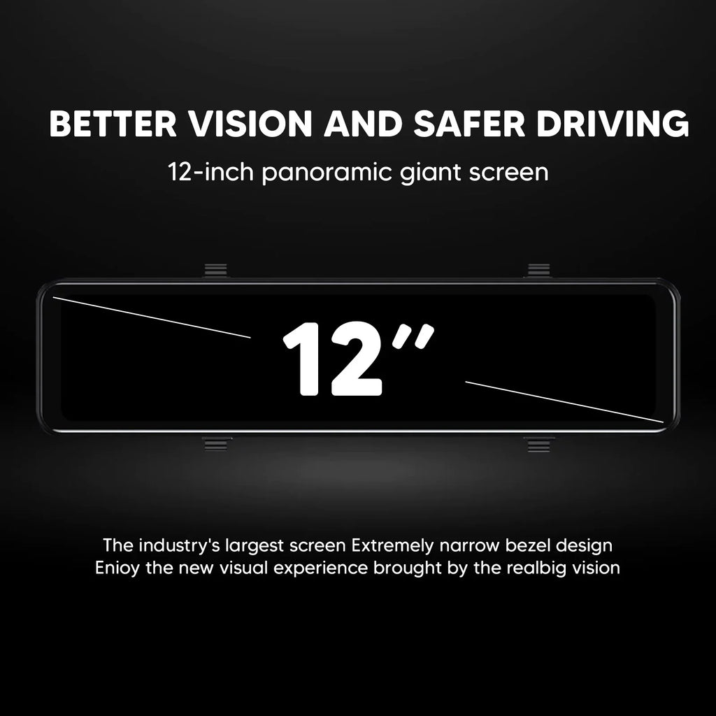 4K 12" Car Dash Cam Touch Screen with Rear View Mirror Camera Waterproof  Video Recorder Night Vision Motion Detection G-Sensor
