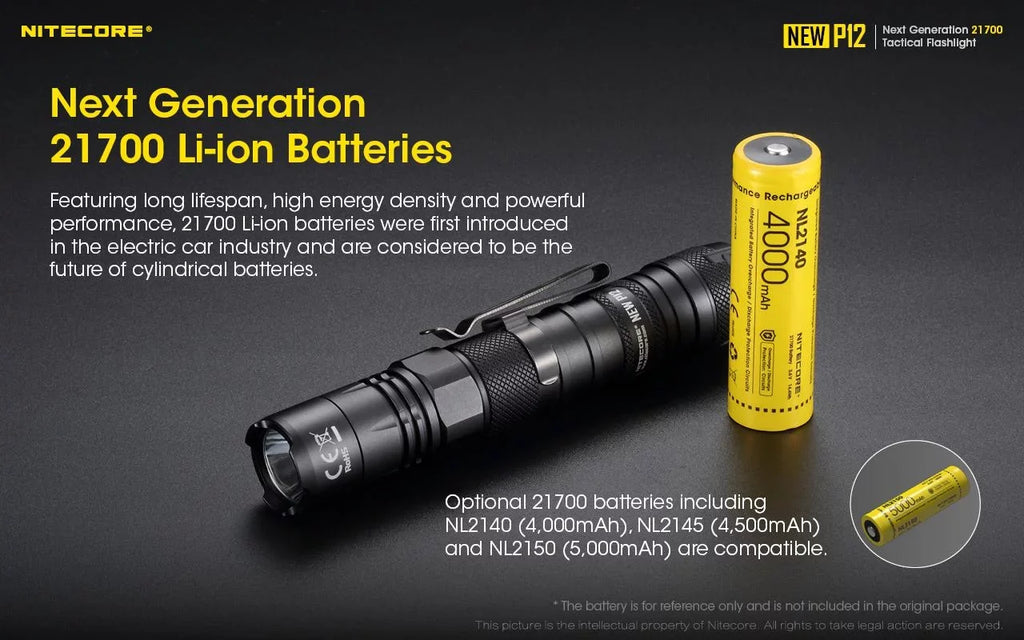 Nitecore New P12 Version  Flashlight - 1200 Lumens w/NL2150HPR Battery,  Cord, Offset Mount  and  RSW3 Pressure Switch