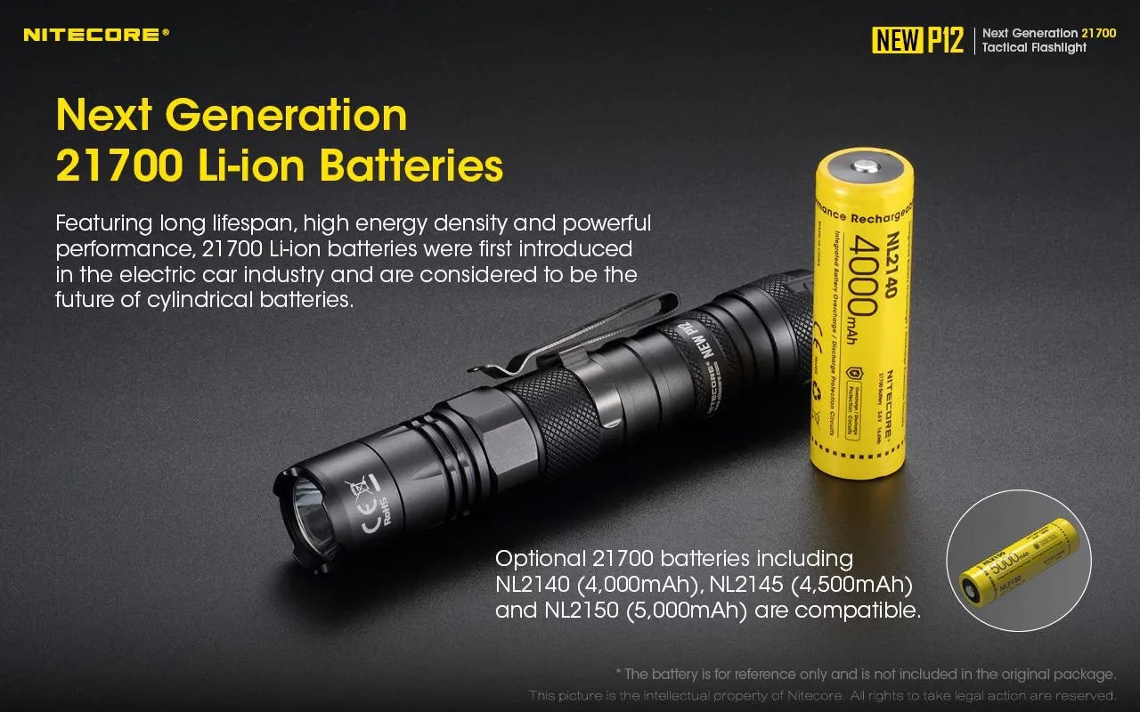 Nitecore New P12 Version  Flashlight - 1200 Lumens w/NL2150HPR Battery,  Cord, Offset Mount  and  RSW3 Pressure Switch