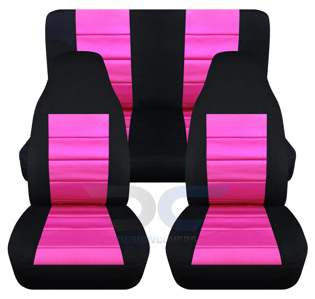 T241-Designcovers Compatible with 2003-2006 Jeep Wrangler  Two-Tone Seat Covers:Black and Hot Pink - Full Set Front&Rear