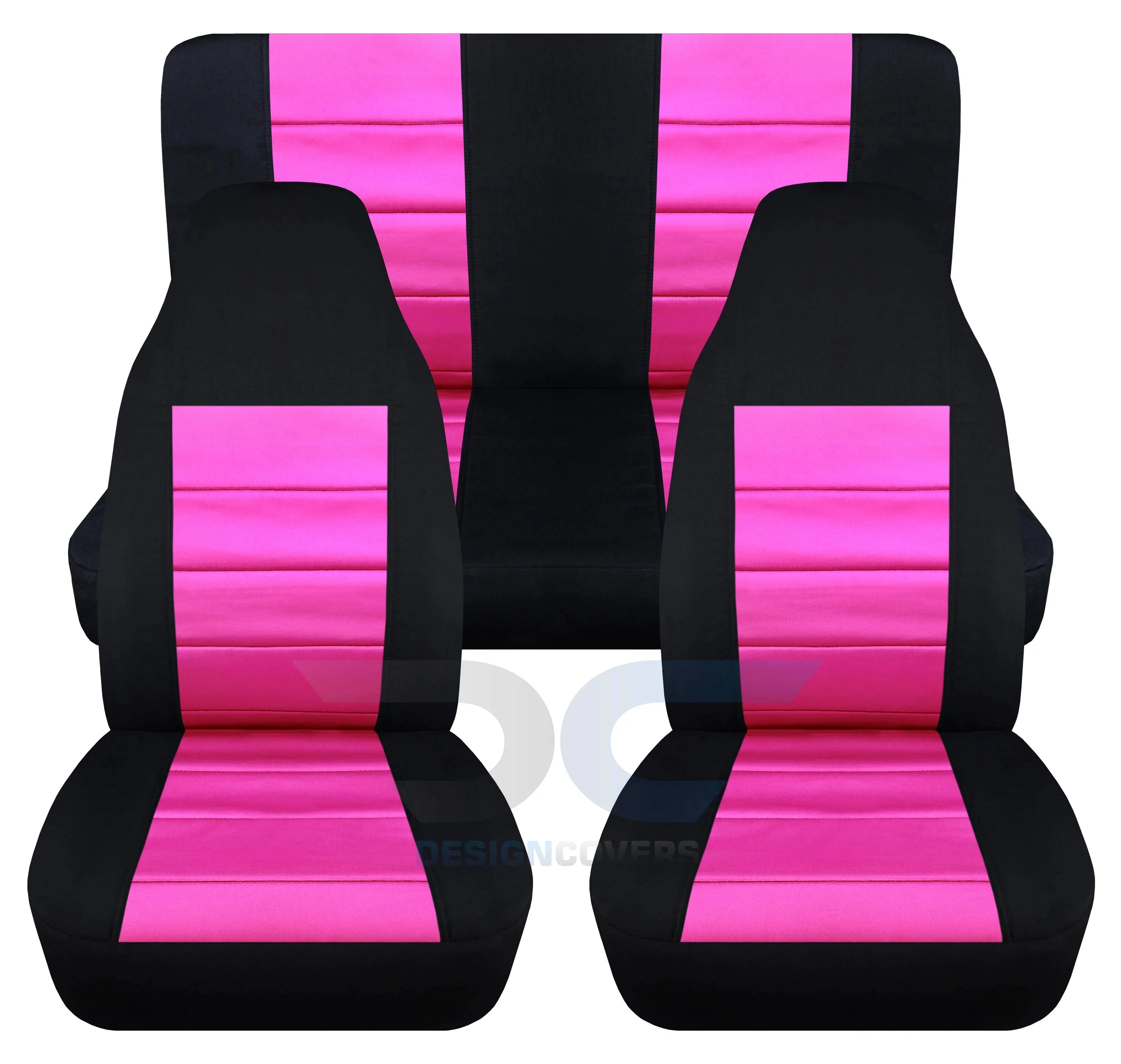 T241-Designcovers Compatible with 2003-2006 Jeep Wrangler  Two-Tone Seat Covers:Black and Hot Pink - Full Set Front&Rear