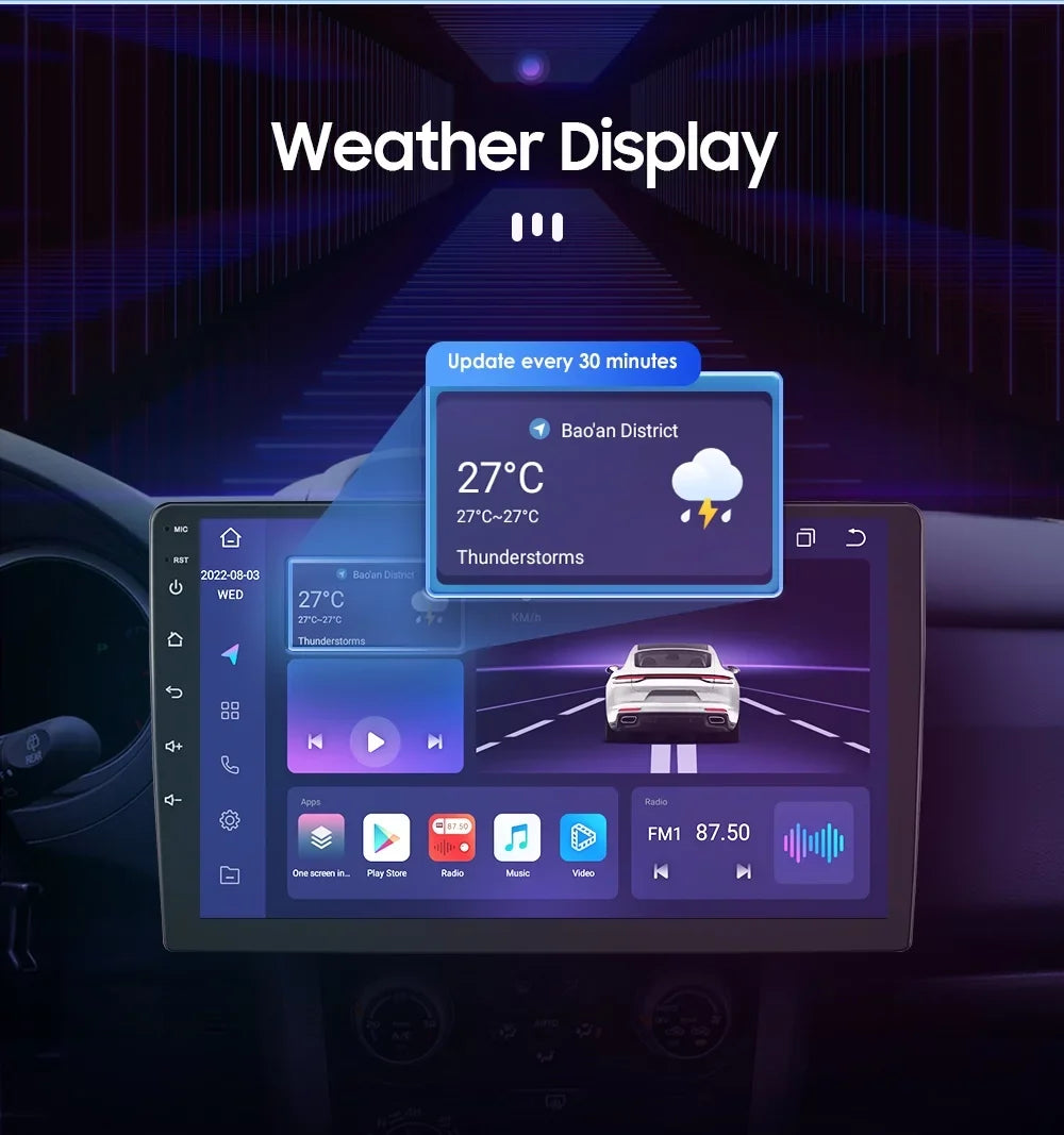 9" Android Car Stereo  / Radio  Navigation 4+32G Universal Double Din 1280X720  Screen Wireless Apple Carplay Android Auto in-Dash Head Unit Multimedia Player,Weather,Play Store,YouTube