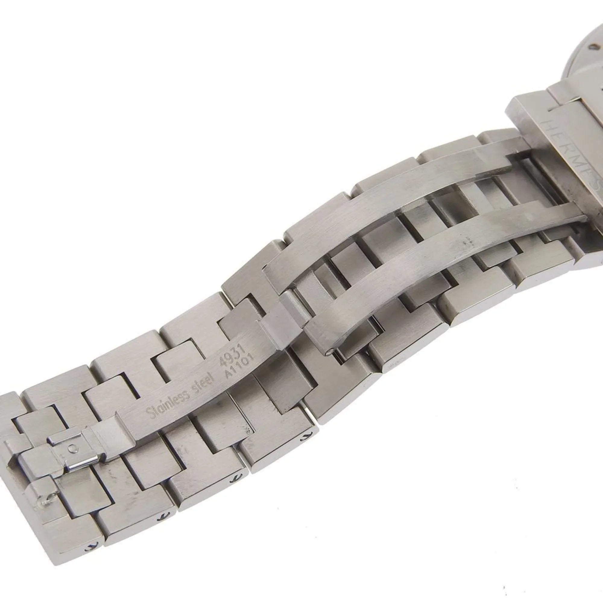 Pre-Owned Hermes Nomad Watch NO1.710 Stainless Steel Swiss Made Silver Quartz Analog Display White Dial Men's (Fair)
