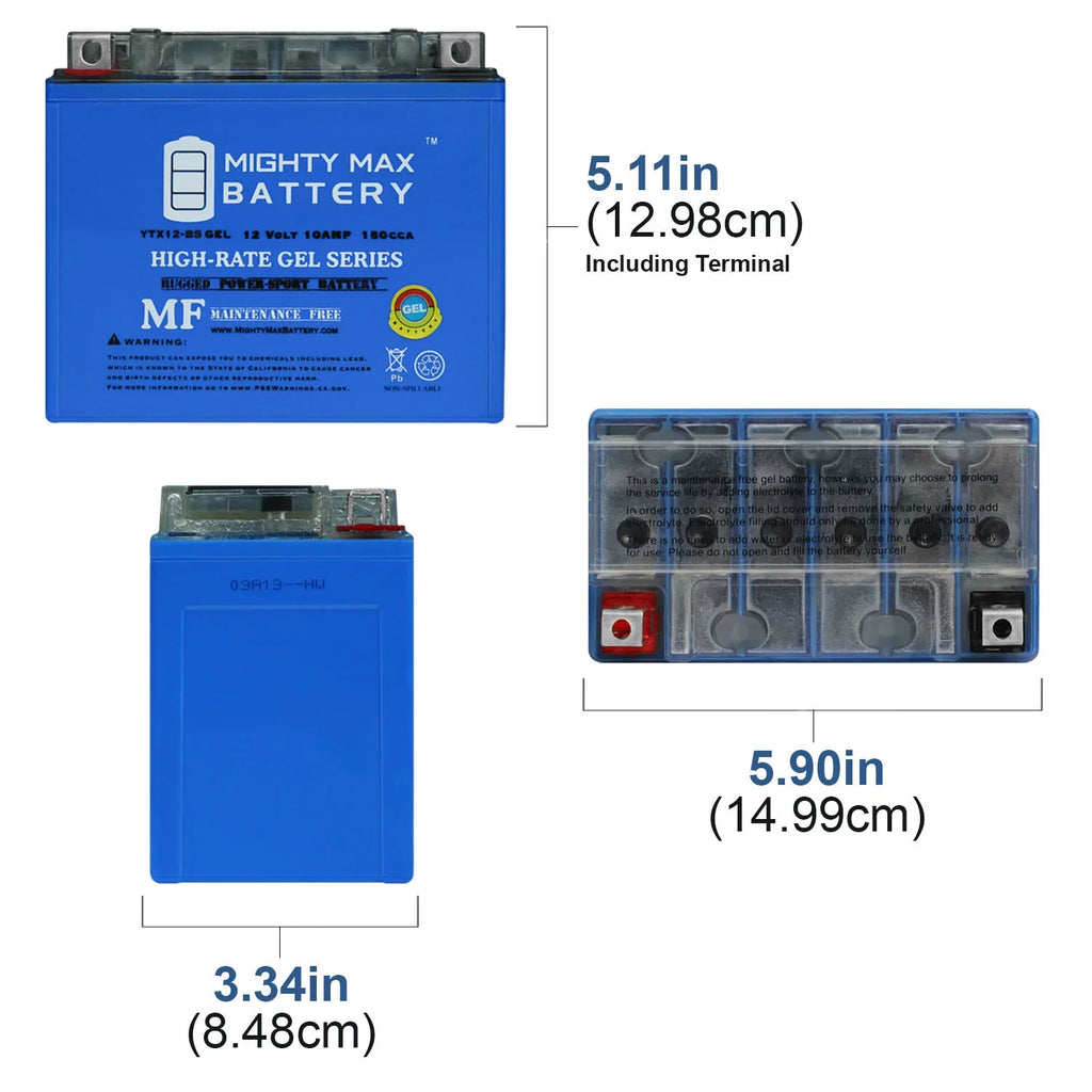 YTX12- 12V 10Ah  Replacement Battery Compatible with Honda 250 TRX250 FourTrax Recon 97-17 - 2 Pack
