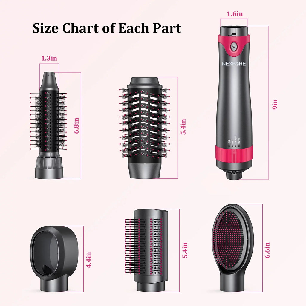 5 in 1 Multifunctional Hair Dryer Styling Tool, Detachable Salon 5-in-1 Multi-Head Hot Air Comb,Negative Ion Automatic Suction Hair Curler for Women