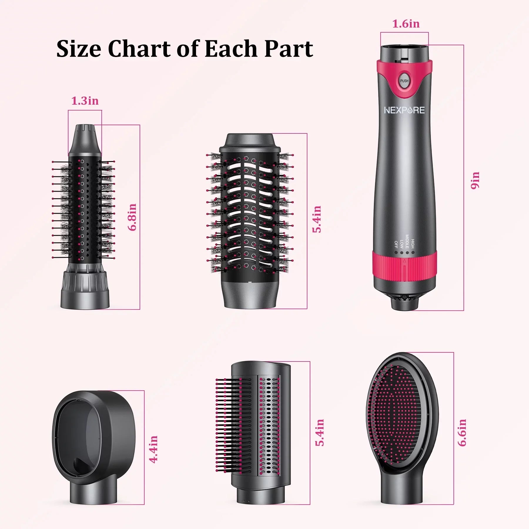 5 in 1 Multifunctional Hair Dryer Styling Tool, Detachable Salon 5-in-1 Multi-Head Hot Air Comb,Negative Ion Automatic Suction Hair Curler for Women