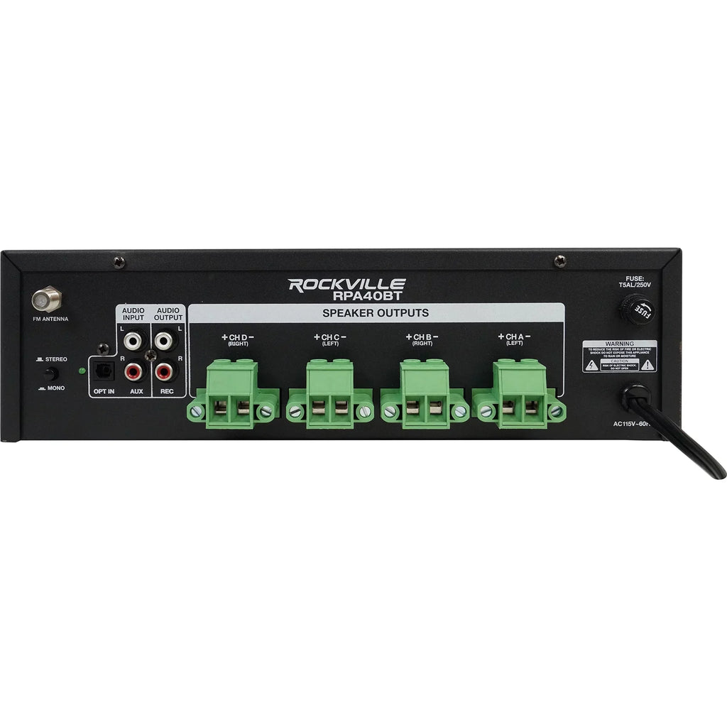 Rockville RPA40BT 4-Room Home Audio Kit Receiver+(8) Black Slim Wall Speakers