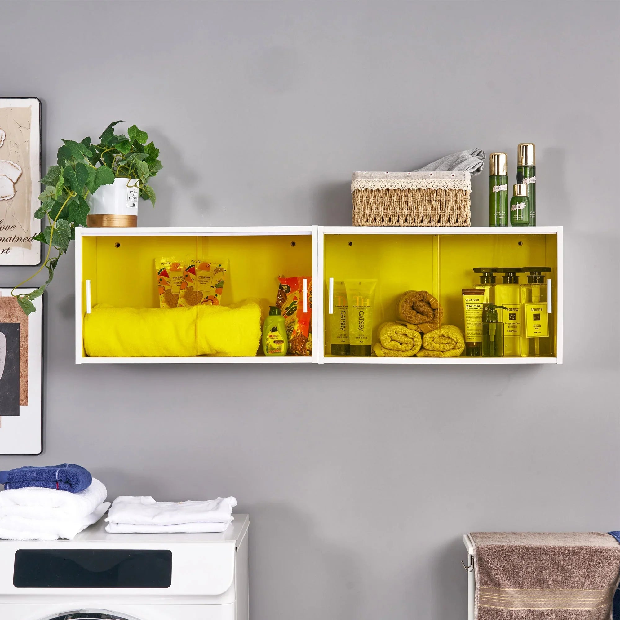 Bathroom Cabinet Wall Mounted, Multipurpose Storage Cabinet with Acrylic Sliding Doors for Bathroom Kitchen Living Room, White