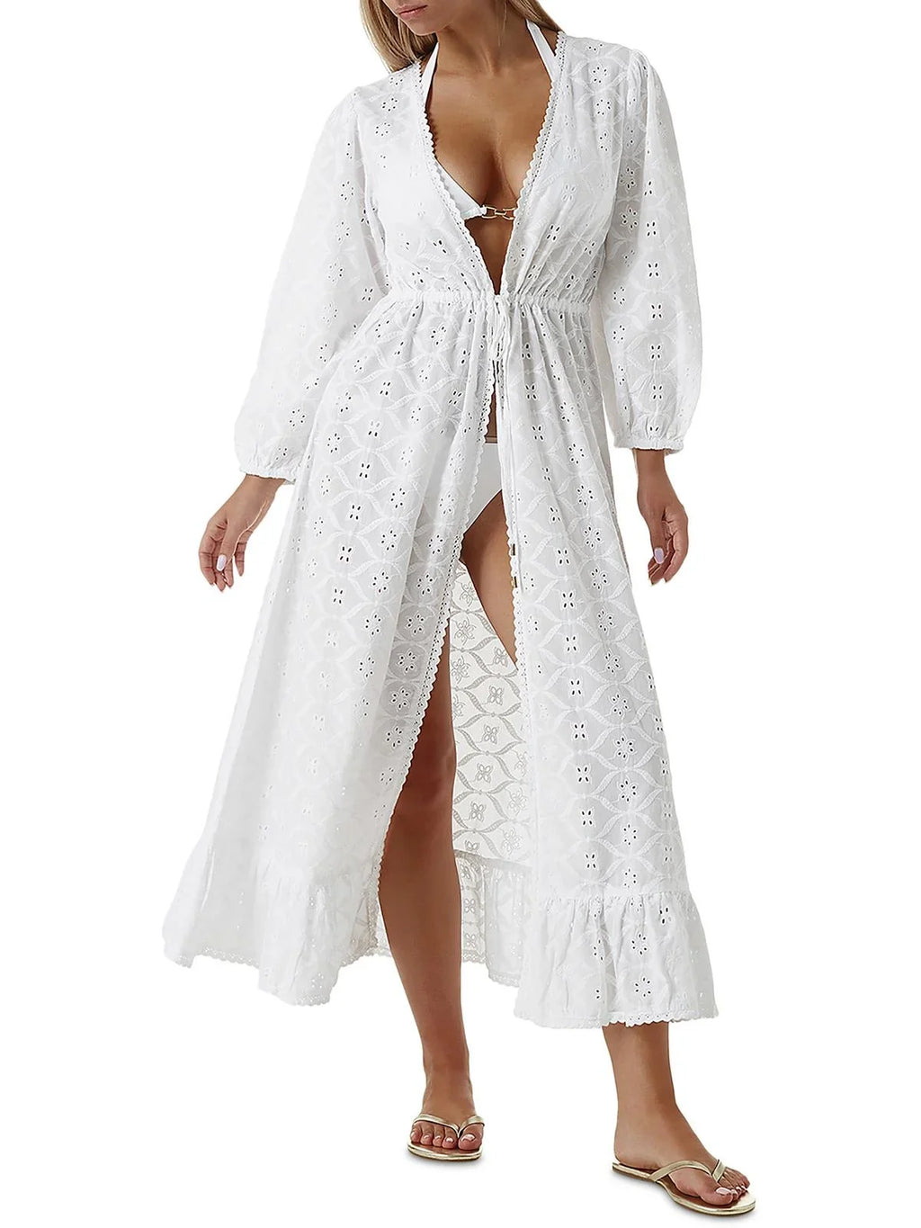 Melissa Odabash Womens Embroidered Long Cover-Up