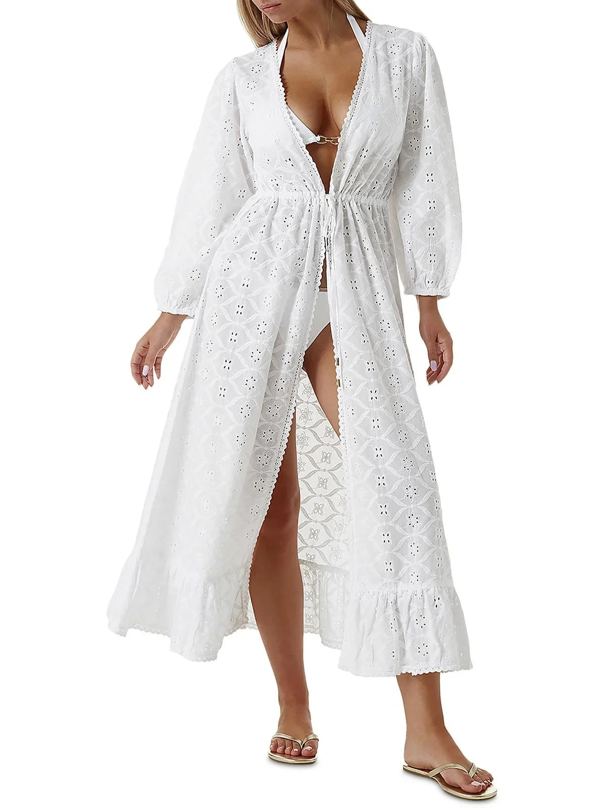 Melissa Odabash Womens Embroidered Long Cover-Up