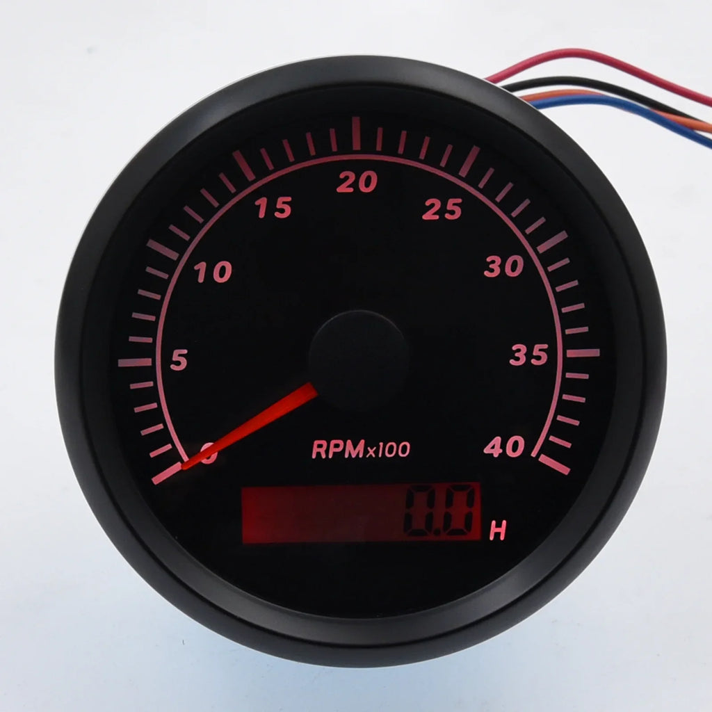 Geloo Marine Tachometer Hour Meter Waterproof Tachometer Gauge 0-4000RPM 85mm for Car Boat Truck