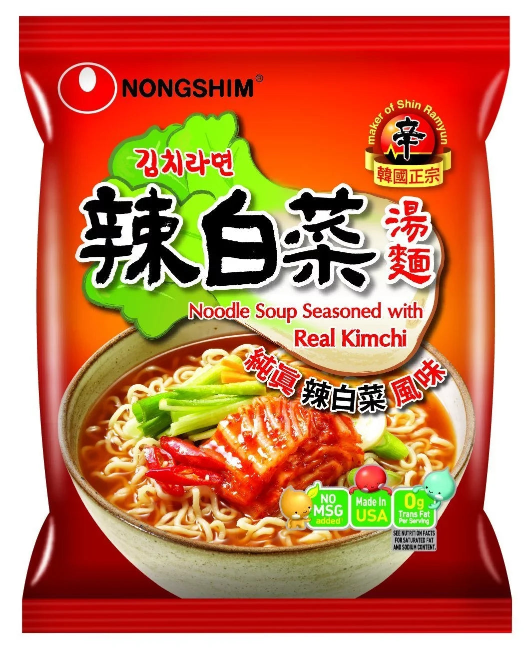 Nongshim Noodle Soup Ramen, with Real Kimchi 4.2 Ounce (Pack of 16)
