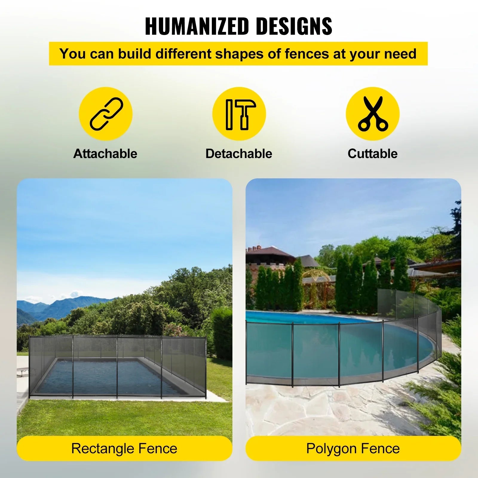 Pool Fencing Mesh, 4 x 12 ft Swimming Pool Fence, 1000D  Fabric Removable Pool Fence with Aluminum Poles and Foot Tubes, Breathable Pool Fences for Inground Pools for Security and Privacy