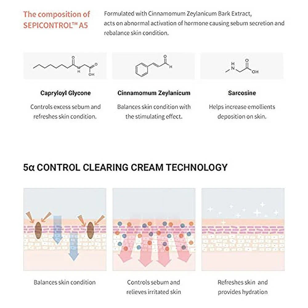 Dr.Ceuracle 5α Control Clearing Cream 50ml/1.69 oz - The lightweight Gel-Type Cream that Controlling Excess Sebum