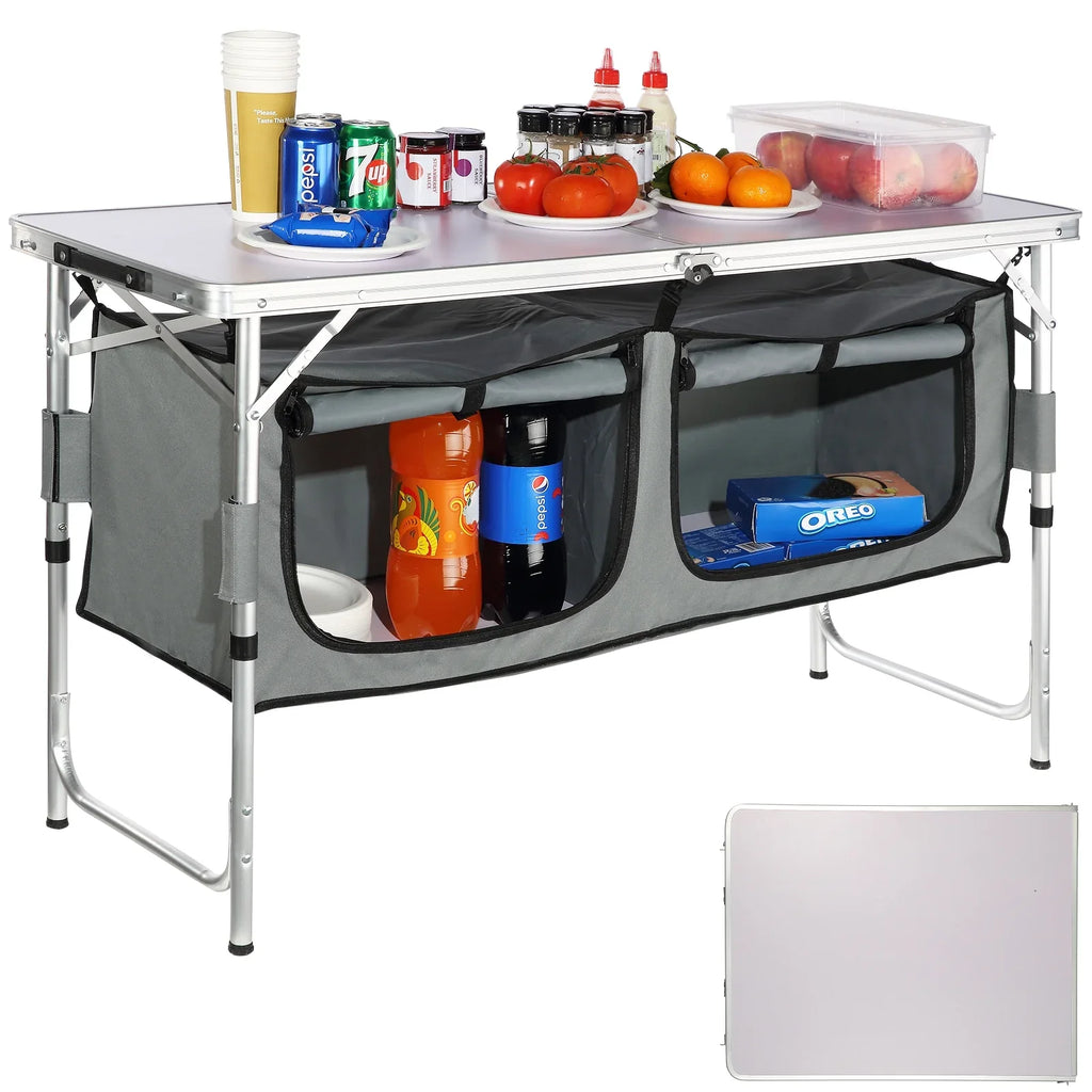 Folding Portable Cook Station 3 Adjustable Heights Camping Kitchen Table