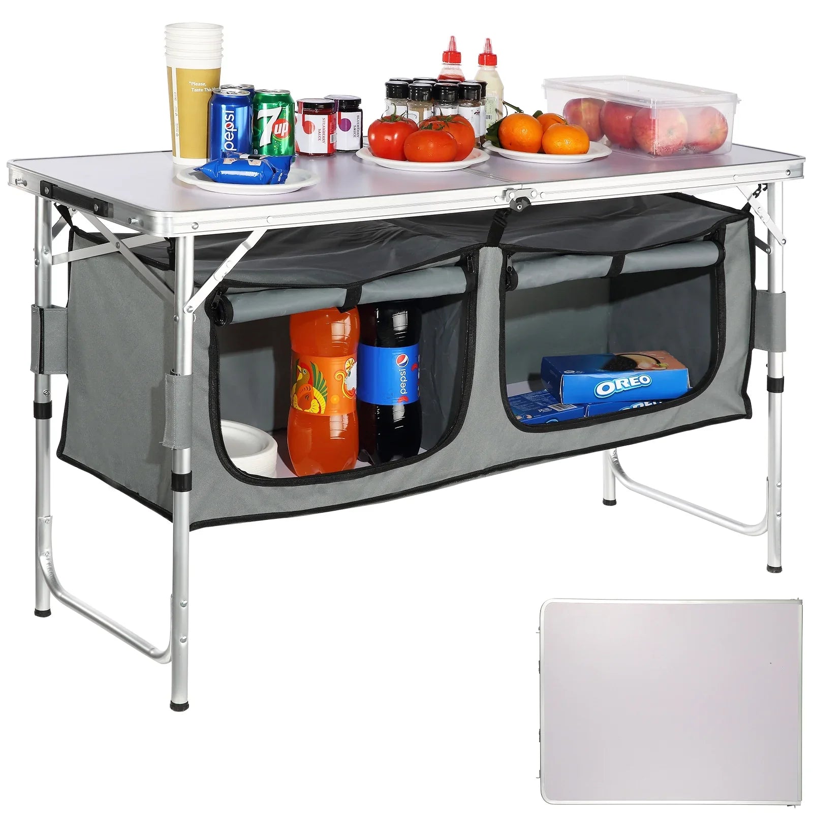 Folding Portable Cook Station 3 Adjustable Heights Camping Kitchen Table