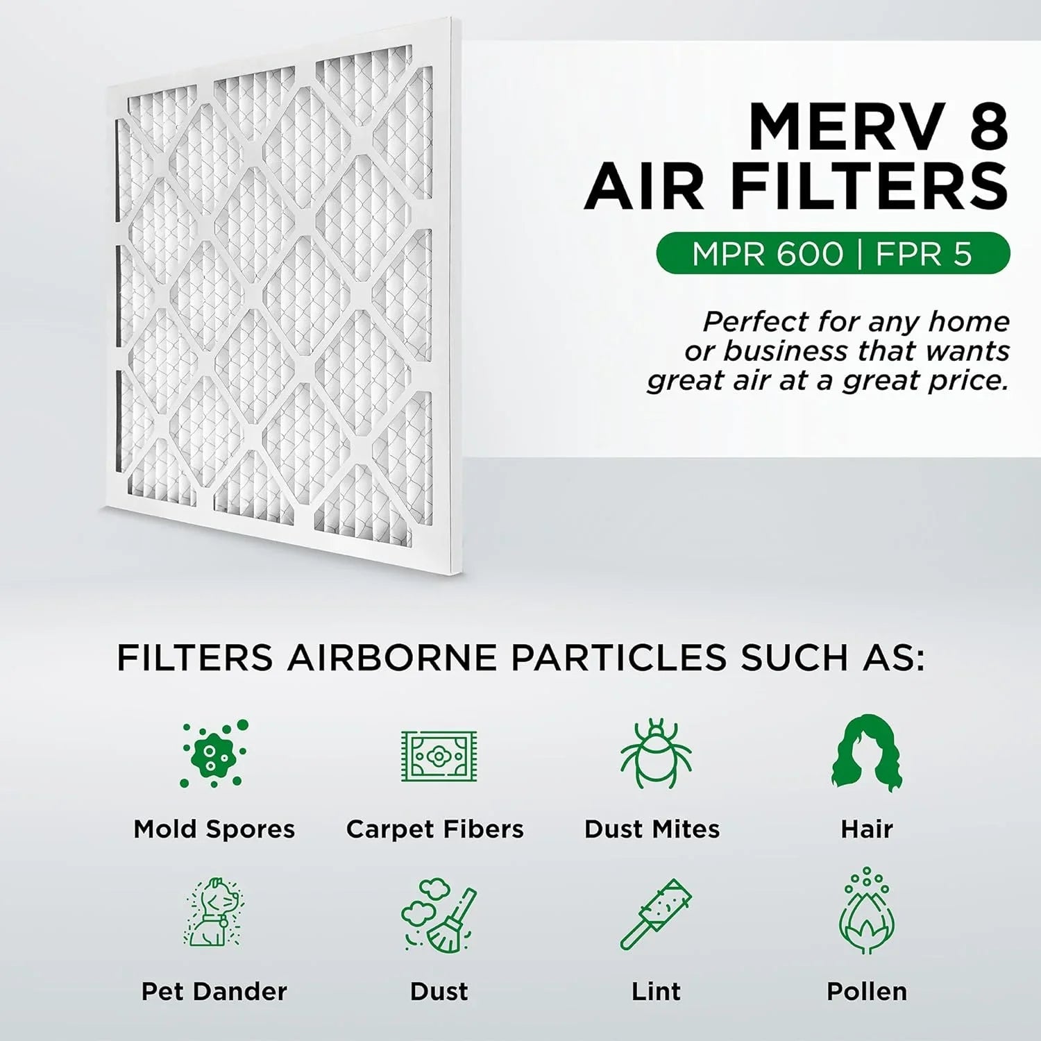 25X25x1  8 Pleated  Furne Air Filters. Case Of 12. Ext Size: 24-1/2 X 24-1/2 X 3/4