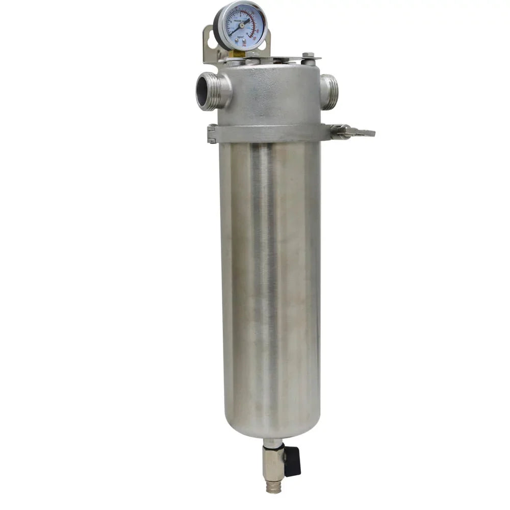 Front Water Filter Housing 10 inch Filter 1 inch  for Whole House Water Purification 304 Stainless Steel 8000L/h