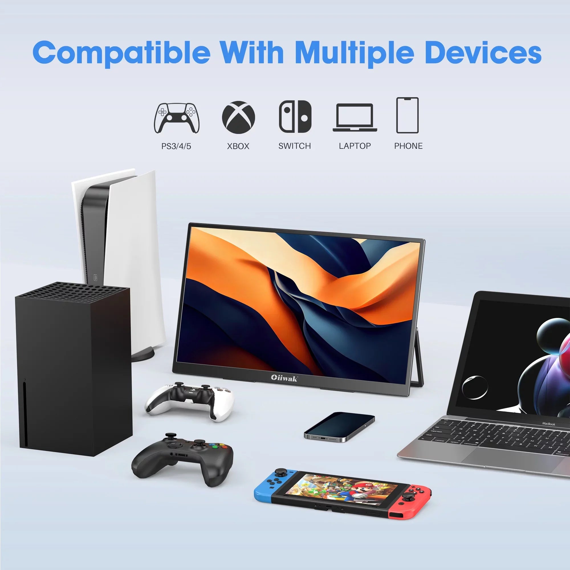 Oiiwak 18.5 inch Large Portable Monitor,100HZ Second Screen Extender for Laptop, 100% sRGB 1080P   Frameless Travel Gaming Monitor, Dual Speakers, 180° Foldable Stand &