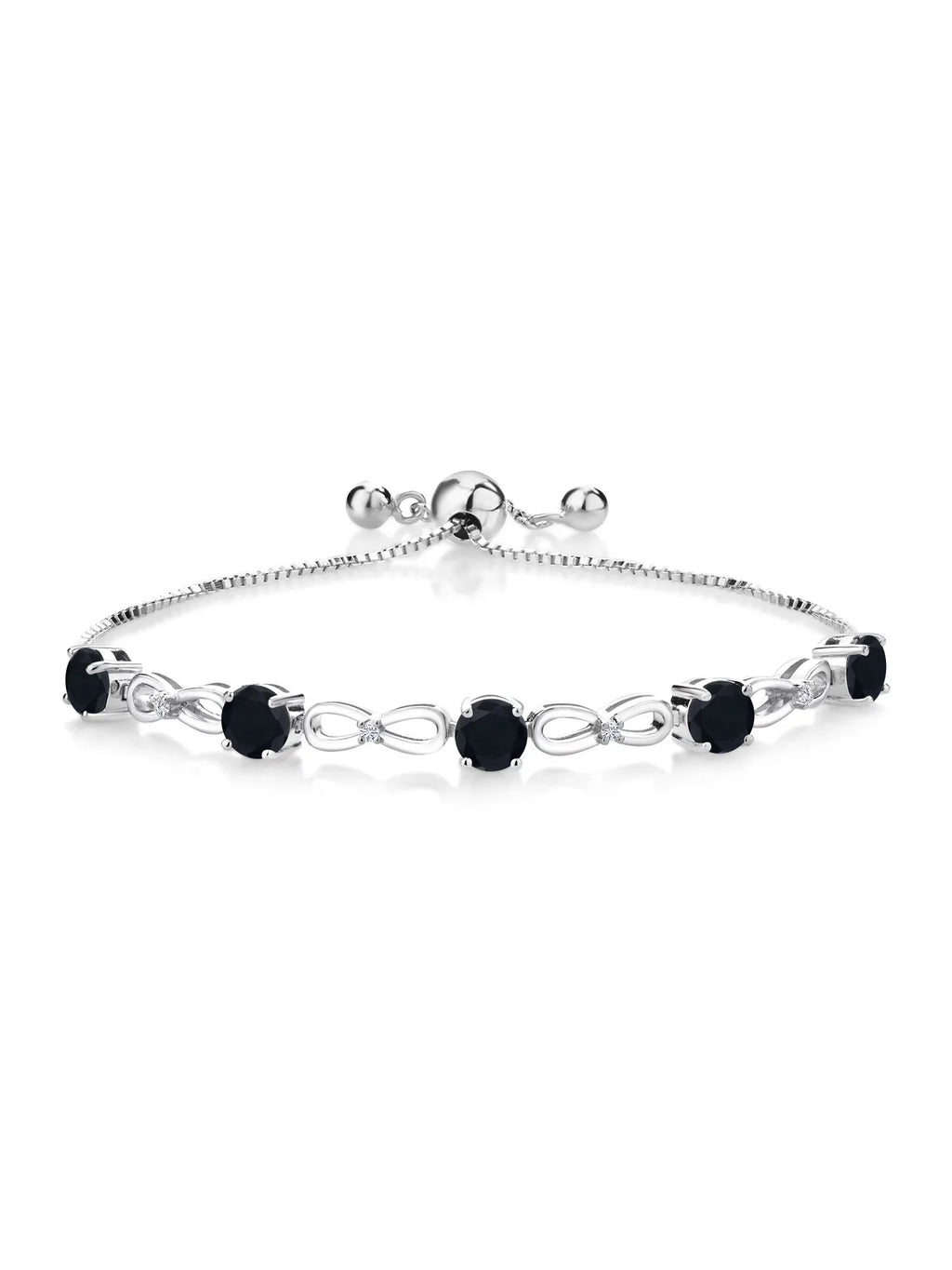 Gem Stone King 925 Sterling Silver Black Onyx and White Lab Grown Diamond Infinity Tennis Bracelet For Women (2.42 Cttw, Gemstone Birthstone, Round 5MM, Fully Adjustable Up to 9 inch)